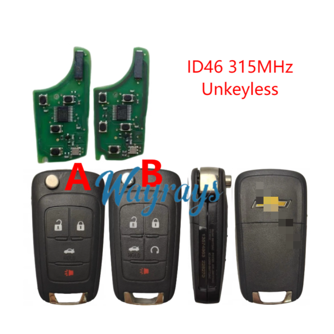 Original for Chevrolet Cruze Malibu ID46 chip with 315mhz keyless remote key,aftermarket shell