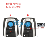 Original for BMW i8 ID49 chip with 315mhz keyless 3+1/4 button remote key