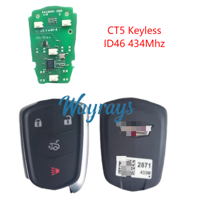 Original for Cadillac CT5 ID46 chip 434mhz keyless 3+1 button remote key