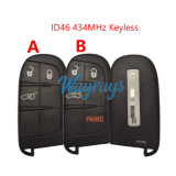 Original for Dodge Ram ID46 chip with 434mhz keyless 3/3+1 button remote keyl