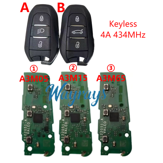 Original for Citroen A3M05/A3M15/A3M65 4A chip with 434mhz keyless 3 button remote key,with aftermarket shell