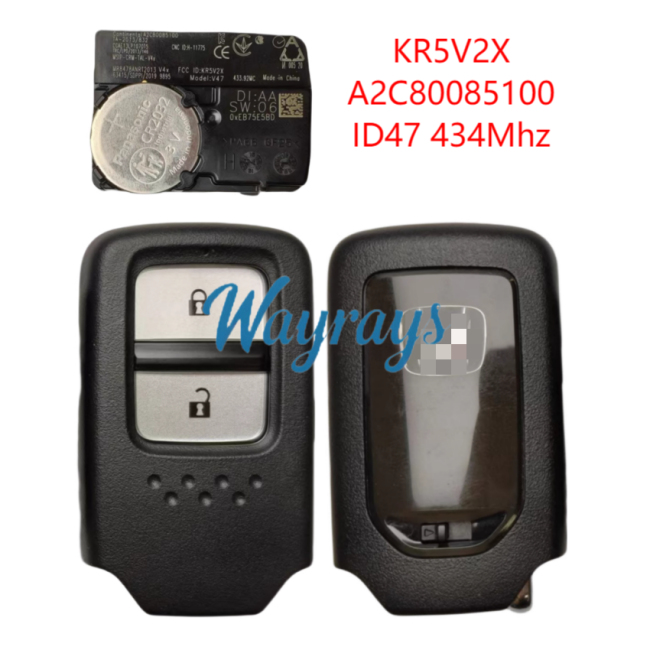 Original for Honda KR5V2X A2C80085100 ID47 chip with 434mhz keyless 2 button remote key,aftermarket shell