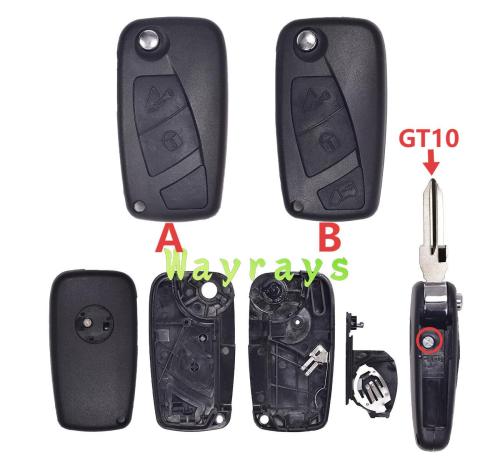 [with battery clamp GT10 blade] For Fiat key shell black one with round logo place