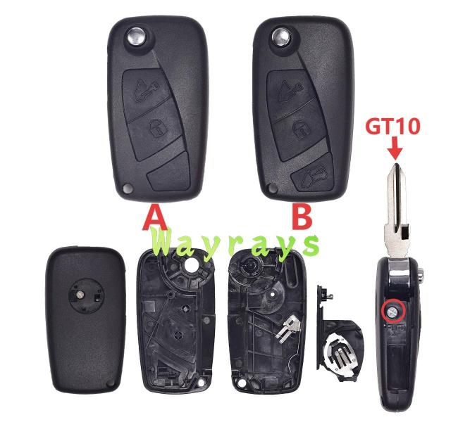 [with battery clamp GT10 blade] For Fiat key shell black one with round logo place