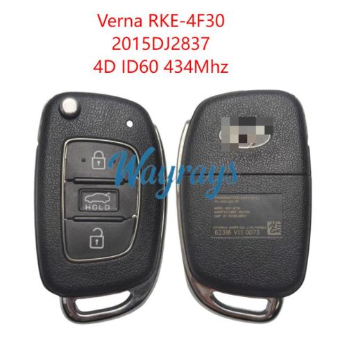 Original for Hyundai Verna RKE-4F30 2015DJ2837 4D ID60 chip 434mhz 3 button remote key