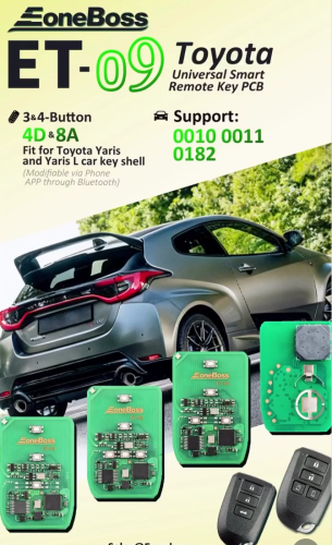 EoneBoss ET-09 Toyota Universal Smart Remote Key PCB, 3&4-Button, 4D&8A (Modifiable via Phone APP through Bluetooth) Compatible Board Numbers: 0010,0011,0182