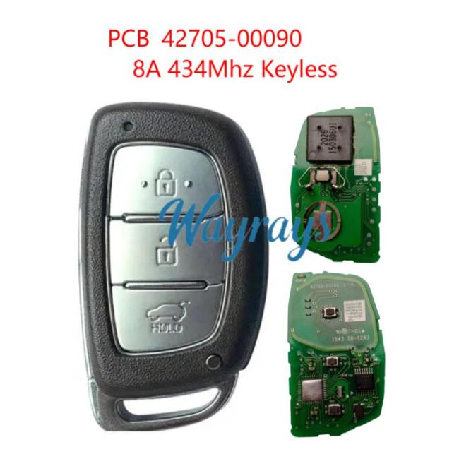 Original for Hyundai PCB 42705-00090 8A chip 434mhz keyless 3 button remote key,with aftermarket shell