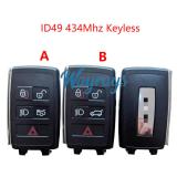 Original for Jaguar ID49 chip 434mhz keyless 4+1 button remote key，High-end version,Sedan Button