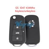 Original for MG GS ID47 chip 434mhz keyless/unkeyless 3 button remote key