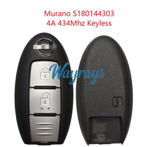 Original for Nissan Murano S180144303 4A chip 434mhz keyless 2 button remote key