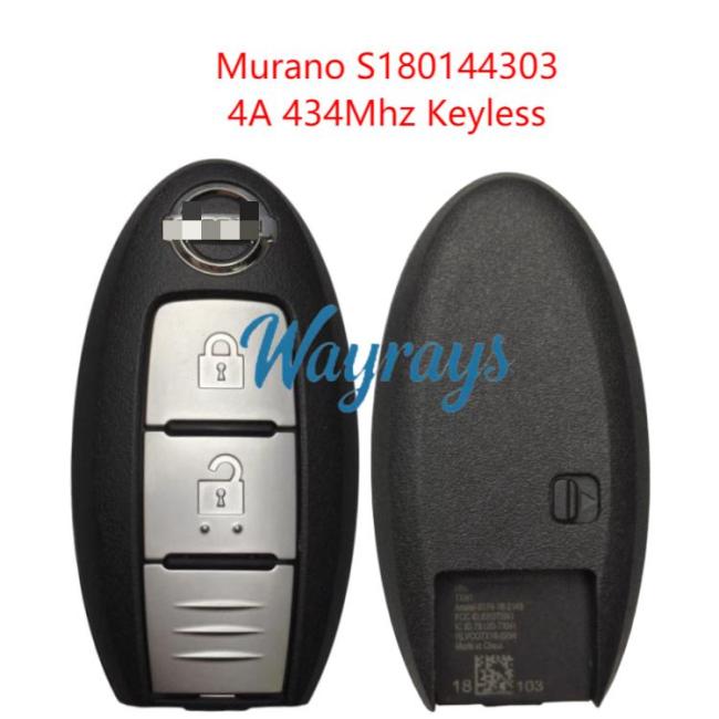 Original for Nissan Murano S180144303 4A chip 434mhz keyless 2 button remote key