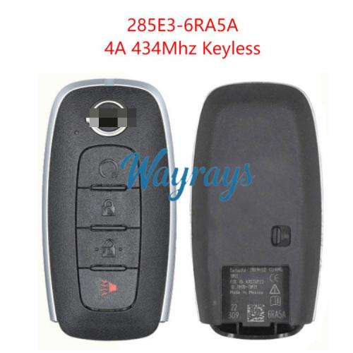 Original for Nissan 285E3-6RA5A 4A chip 434mhz keyless 3+1 button remote key