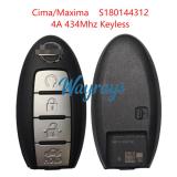 Original for Nissan Cima/Maxima S180144312 4A chip 434mhz keyless 4 button remote key
