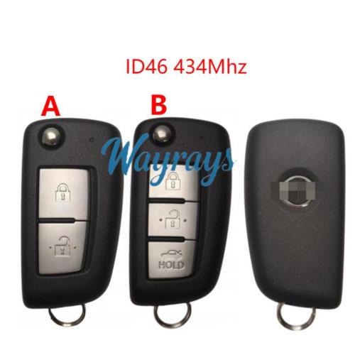 Original for Nissan ID46 chip 434mhz 2/3 button flip remote key