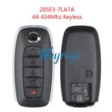 Original for Nissan 285E3-7LA7A 4A chip 434mhz keyless 4+1 button remote key