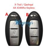 Original for Nissan X-Trail/Qashqai 4A chip 434mhz keyless 2/3 button remote key