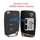 Original for VW 5G0 959 753 BB MQB48 chip 434mhz 3 button remote key，unkeyless