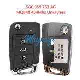 Original for VW 5G0 959 753 AG MQB48 chip 434mhz 3 button remote key，unkeyless