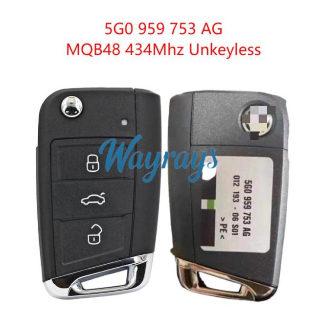 Original for VW 5G0 959 753 AG MQB48 chip 434mhz 3 button remote key,unkeyless