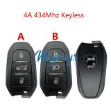 Original for Peugeot (New style) 4A chip 434mhz keyless 3 button remote key