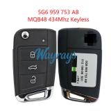 Original for VW 5G6 959 753 AB MQB48 chip 434mhz keyless 3 button remote key