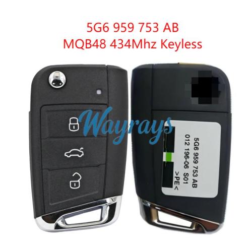 Original for VW 5G6 959 753 AB MQB48 chip 434mhz keyless 3 button remote key