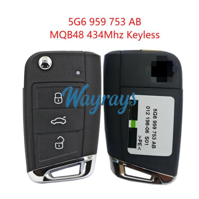 Original for VW 5G6 959 753 AB MQB48 chip 434mhz keyless 3 button remote key