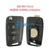 Original for VW Skoda 5E0 959 752 D MQB48 chip 434mhz 3 button remote key，unkeyless