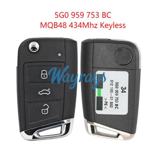 Original for VW 5G0 959 753 BC MQB48 chip 434mhz keyless 3 button remote key