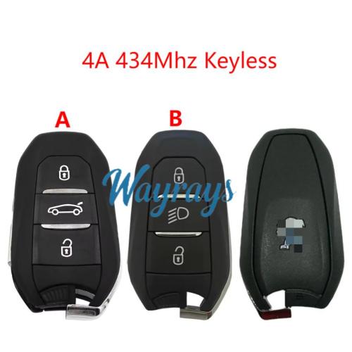 Original for Peugeot 4A chip 434mhz keyless 3 button remote key
