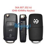 Original for VW 5KA 807 202 AJ ID48 chip 434mhz keyless 3 button remote key
