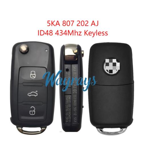 Original for VW 5KA 807 202 AJ ID48 chip 434mhz keyless 3 button remote key
