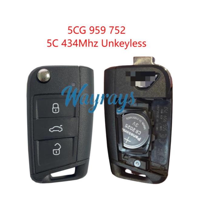 Original for VW Jetta 5CG 959 752 MQB49/5C chip 434mhz 3 button remote key，unkeyless