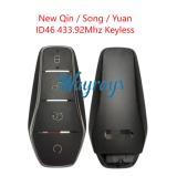 Original for BYD New Qin/Song/Yuan 433.92mhz keyless 4 button remote key