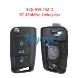 Original for VW Jetta 5CG 959 752 D MQB49/5C chip 434mhz 3 button remote key，unkeyless