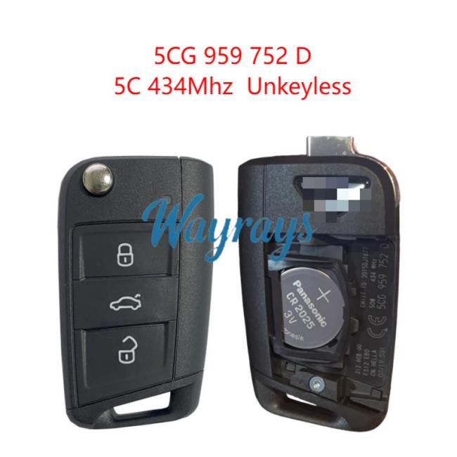 Original for VW Jetta 5CG 959 752 D MQB49/5C chip 434mhz 3 button remote key，unkeyless