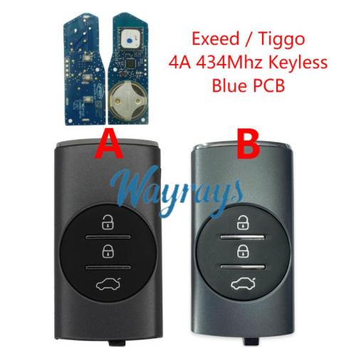 Original for Chery Exeed/Tiggo 4A chip 434mhz keyless 3 button remote key，Blue PCB,different from Green PCB