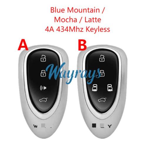 Original for GWM WEY Blue Mountain/Mocha/Latte 4A chip 434mhz keyless 4/5 button remote key