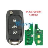 Original for Fiat 4A chip NCF296xM with 434mhz 3 button remote key,with aftermarket shell