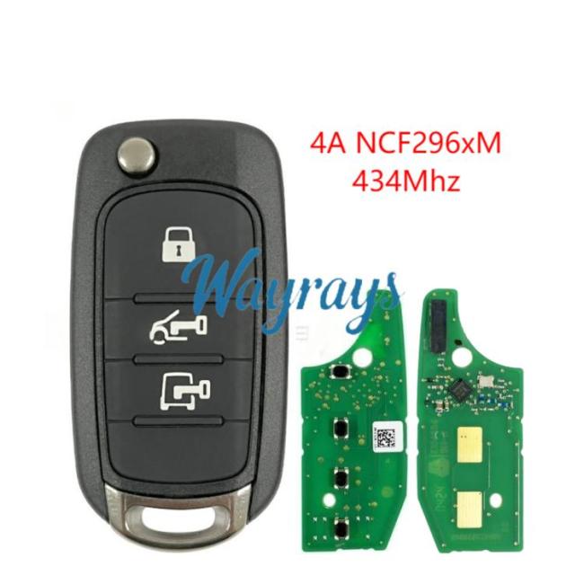 Original for Fiat 4A chip NCF296xM with 434mhz 3 button remote key,with aftermarket shell
