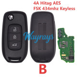Original for Renault 4A chip Hitag AES with FSK 434mhz keyless 3 button remote key