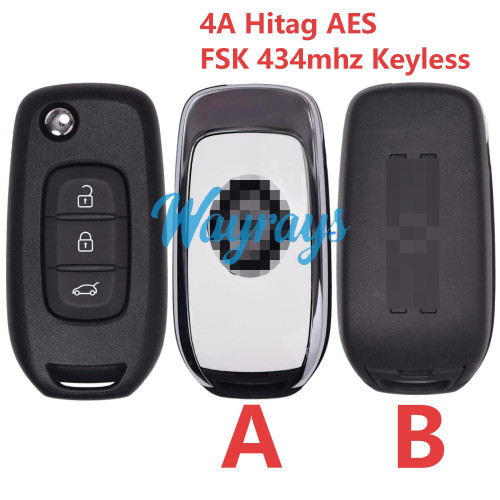 Original for Renault 4A chip Hitag AES with FSK 434mhz keyless 3 button remote key