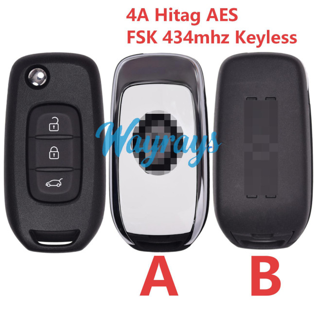 Original for Renault 4A chip Hitag AES with FSK 434mhz keyless 3 button remote key