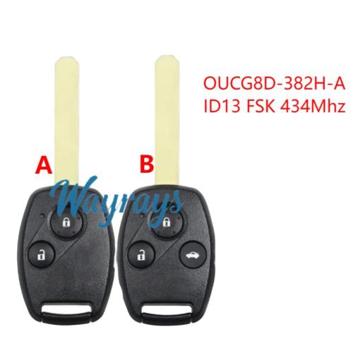 For Honda OUCG8D-382H-A ID13 chip with FSK 434mhz 2/3 button remote key
