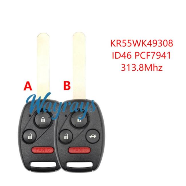 For Honda KR55WK49308 ID46 chip PCF7941 with 313.8mhz 2+1/3+1 button remote key
