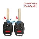For Honda CWTWB1U545 ID46 chip with 434mhz 2+1/3+1 button remote key