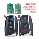 For Hyundai 95440-3V022 SY5DMFNA433 ID46 chip  with 434mhz keyless 3+1 button remote key