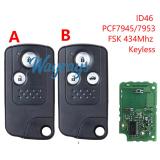 For Honda 72147-TOA-J51 ID46 chip PCF7945A with FSK 434mhz keyless 2 button remote key