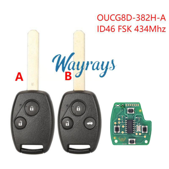 For Honda OUCG8D-382H-A ID46 chip with FSK 434mhz remote key