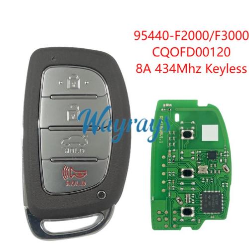 For Hyundai 95440-F2000/F3000 CQOFD00120 8A chip with FSK 434mhz keyless 3+1 button remote key